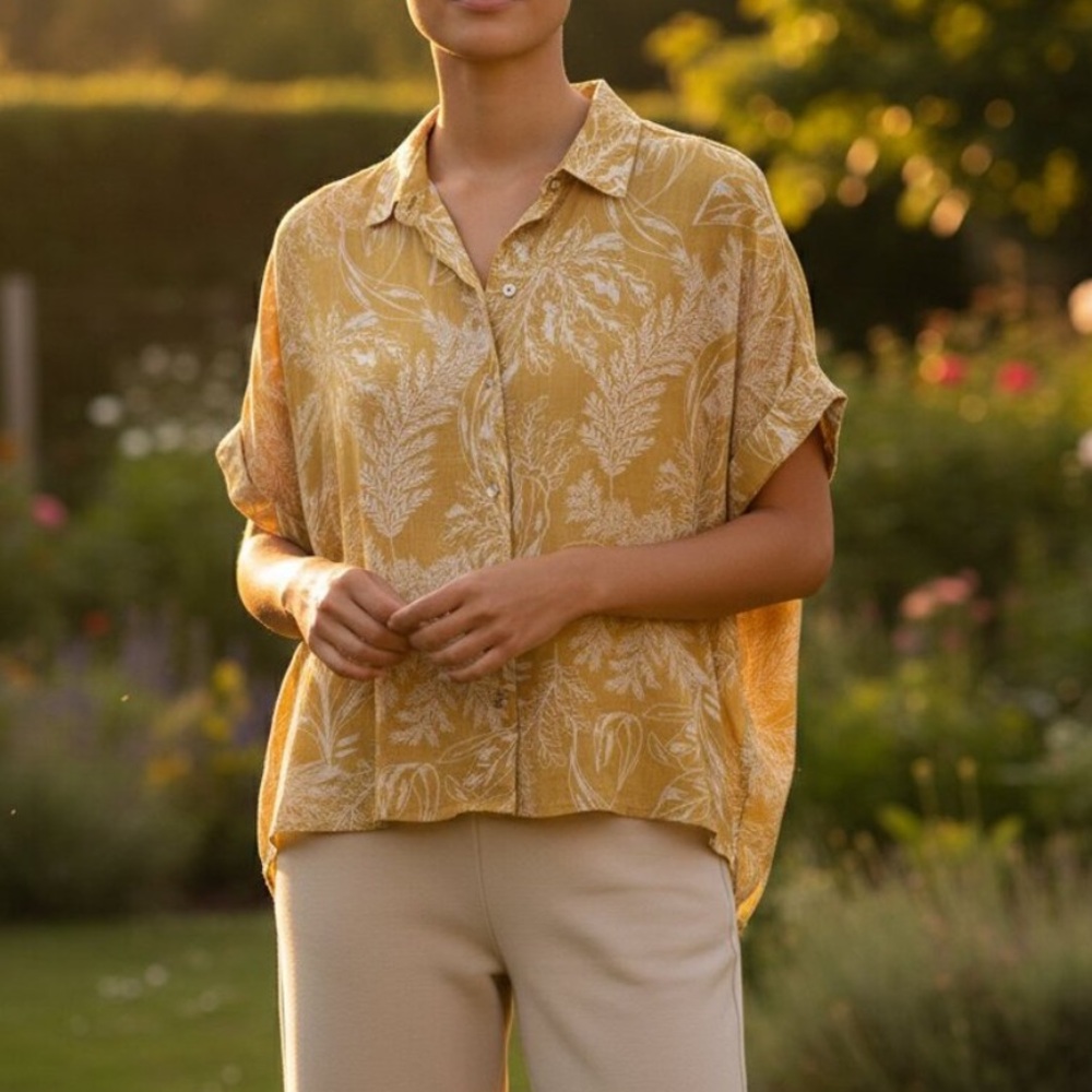 Tahari Botanical Linen Top